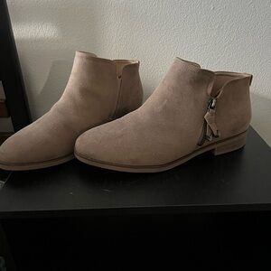 Tan Suede Ankle Boots with Side Zipper
